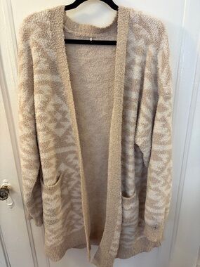 Cozy Open-Front Beige Patterned Women’s Cardigan Sweater